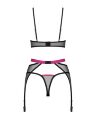 Комплект Obsessive Novenes 3-pcs set, XL/2XL, прозорий ліф на кісточках, стрінги, пояс