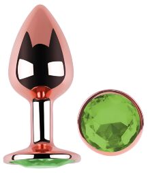Анальна пробка з кристалом EGZO - Rose Gold Round Plug Green size S