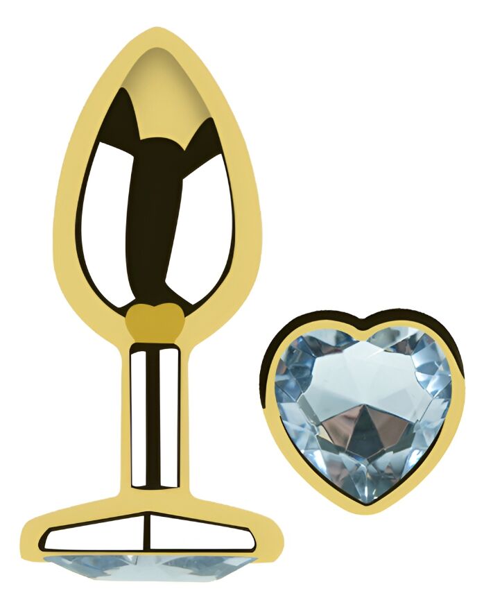 Анальная пробка с кристаллом EGZO - Gold Heart Plug Clear size M