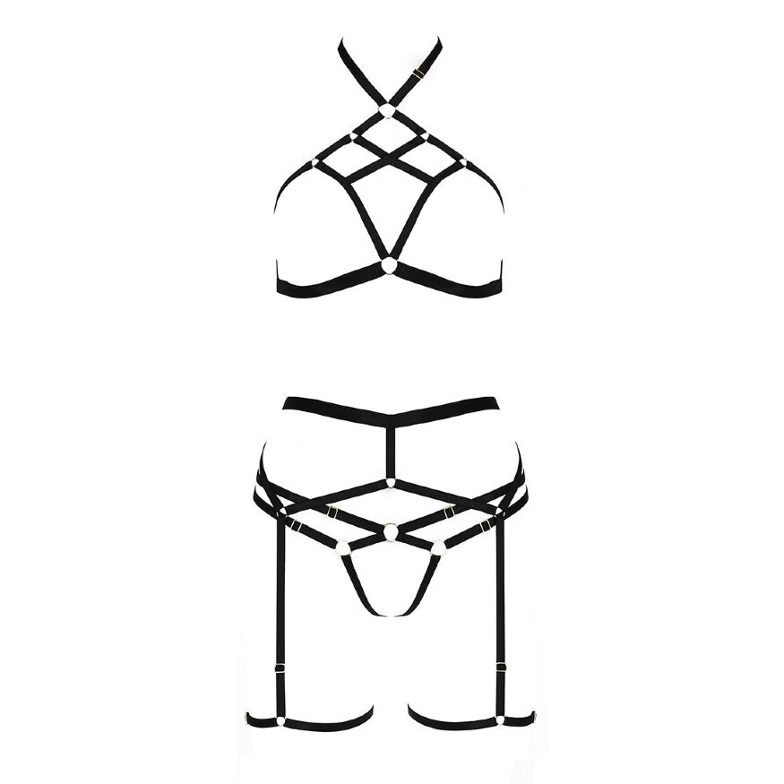 Комплект белья MORGAN SET OpenBra black XXL/XXXL - Passion Exclusive: стрэпы: трусики, лиф, пояс