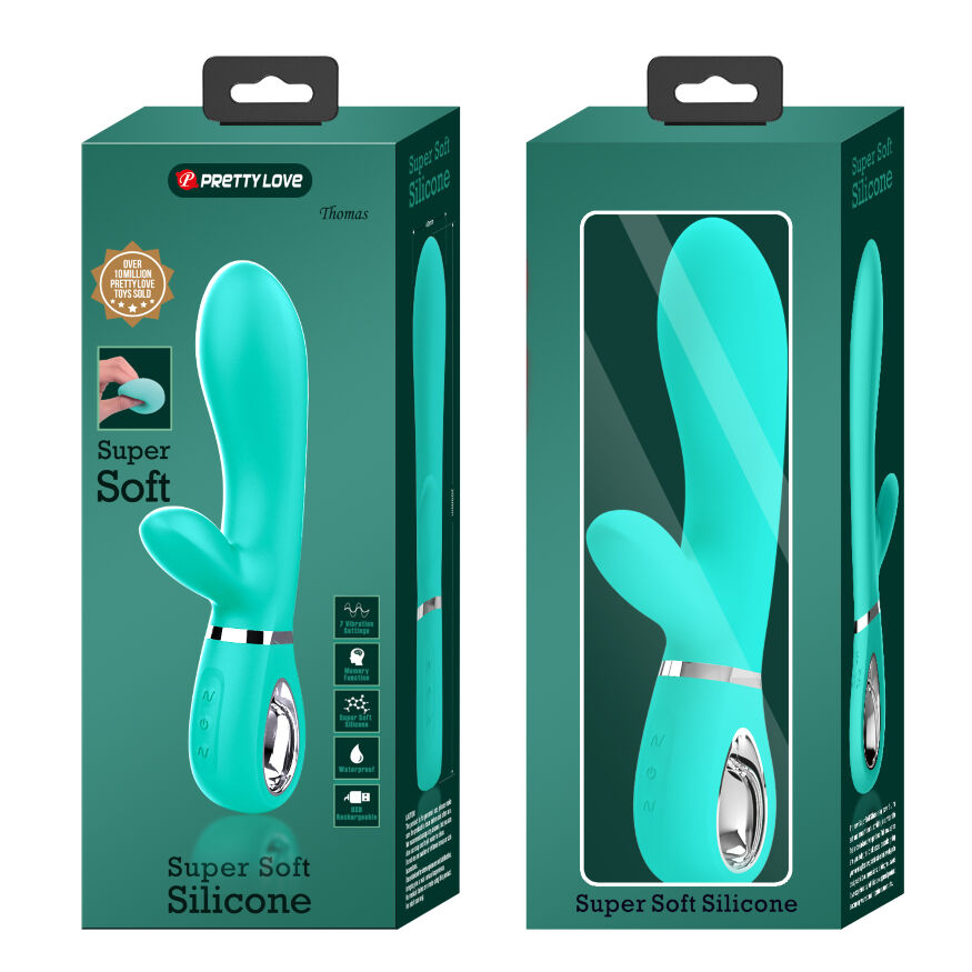 Вібратор з м'якою головкою і кліторальной стимуляцією Pretty Love - Thomas USB Green, BI-014621-3