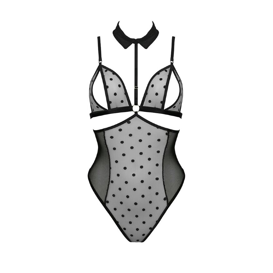 Passion - DOMINICA BODY - Сексульный боди в горошек, L/XL (чёрный)