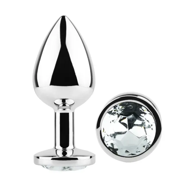 Анальная пробка с кристаллом EGZO - Silver Round Plug Clear size S
