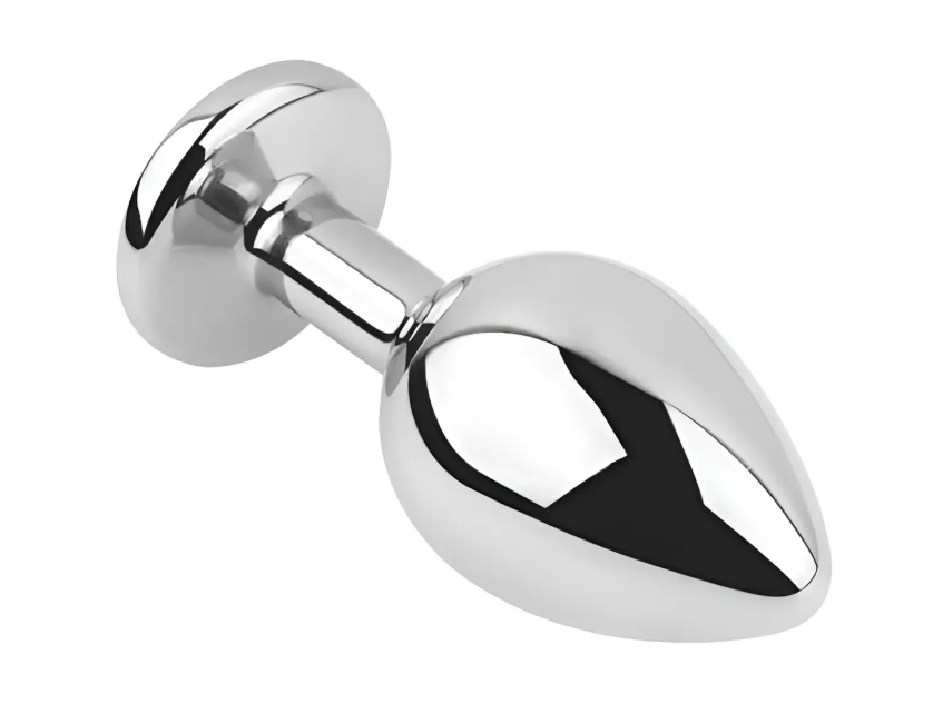 Анальная пробка с кристаллом EGZO - Silver Round Plug Clear size S