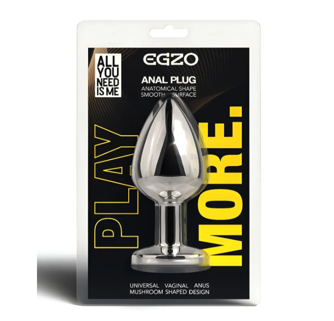 Анальная пробка с кристаллом EGZO - Silver Round Plug Clear size S