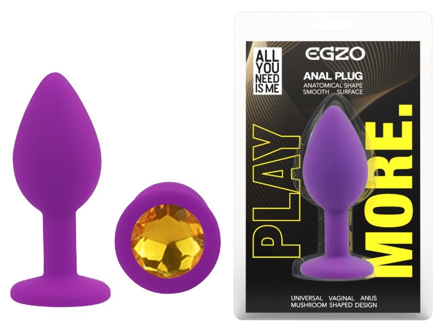 Силиконовая анальная пробка EGZO - Silicone Purple Round Plug Yellow, size S