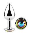 Анальна пробка з кристалом EGZO - Silver Round Plug Rainbow size S