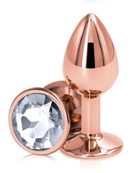 Анальна пробка з кристалом EGZO - Rose Gold Round Plug Clear size S