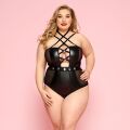 Сексуальное боди JSY «Страстная Лорейн» Plus Size Black, люверсы, стрепы, экокожа, шнуровка