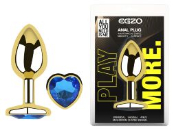 Анальная пробка с кристаллом EGZO - Gold Heart Plug Blue size M