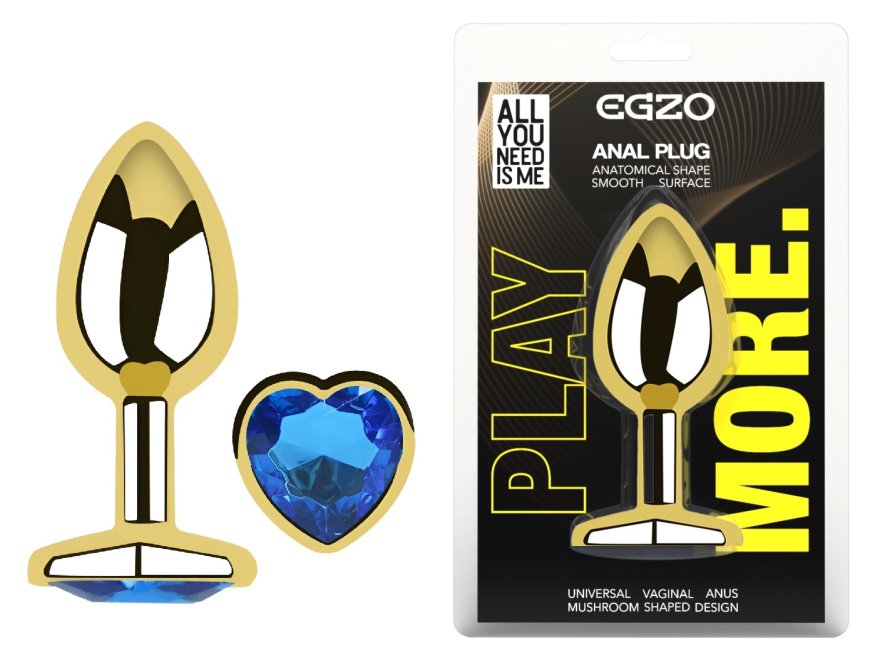 Анальная пробка с кристаллом EGZO - Gold Heart Plug Blue size M