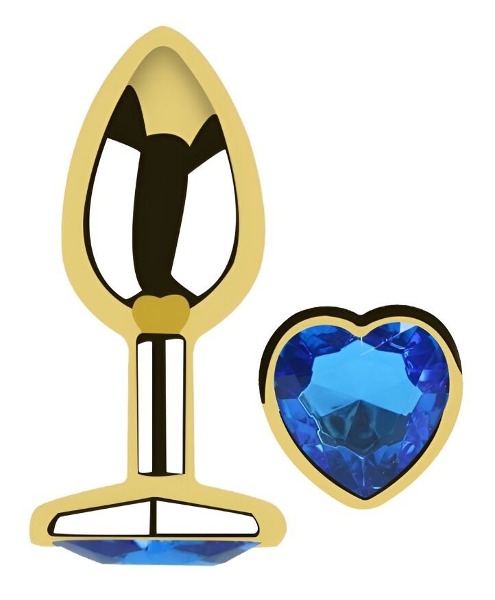 Анальная пробка с кристаллом EGZO - Gold Heart Plug Blue size M