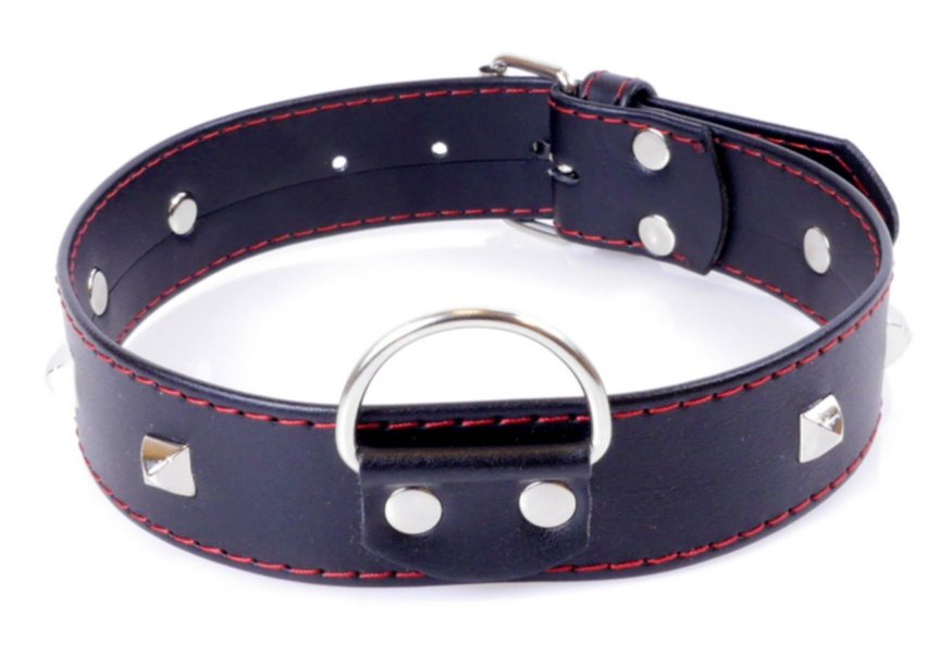Нашийник із штучної шкіри з металевими заклепками Fetish Boss Series - Collar with studs Red Line, BS3300113