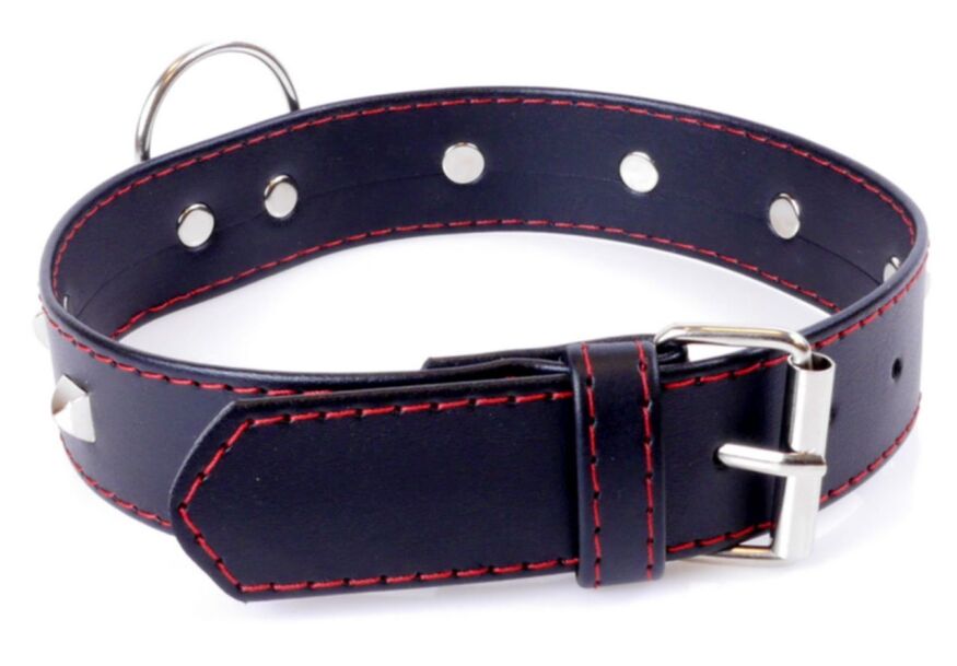 Нашийник із штучної шкіри з металевими заклепками Fetish Boss Series - Collar with studs Red Line, BS3300113