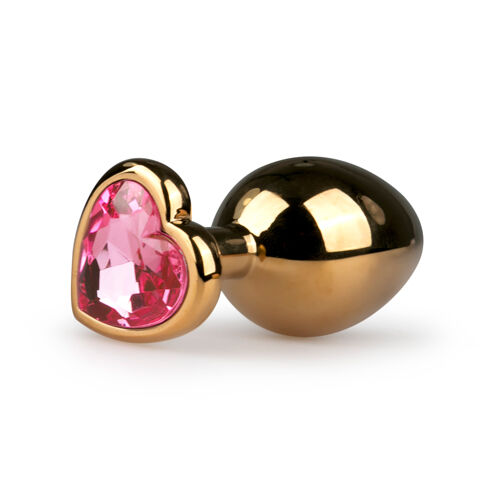 25777 Анальная пробка Easytoys с розовым кристаллом в форме сердца, золотая, 8.3х3.2 см.
