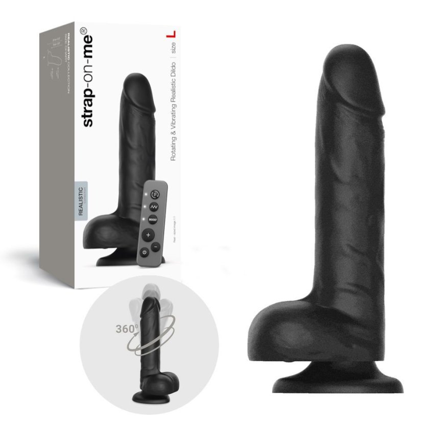 Фаллоимитатор с вибрацией и ротацией Strap-On-Me Rotating &amp; Vibrating Realistic Dildo - L - Black