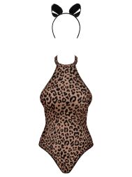 Еротичний костюм леопарда Obsessive Leocatia teddy L/XL, боді, обруч з вушками