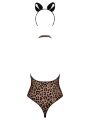 Еротичний костюм леопарда Obsessive Leocatia teddy L/XL, боді, обруч з вушками