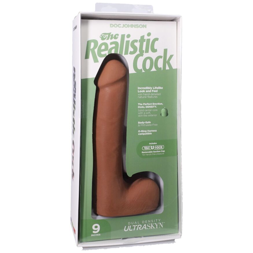 Фалоімітатор із кібершкіри Doc Johnson The Realistic Cock ULTRASKYN - 9 Inch with Balls Caramel