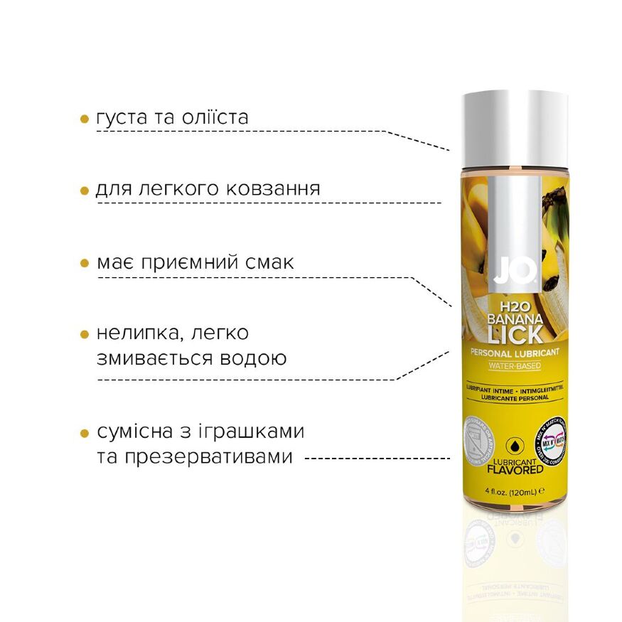 Смазка на водной основе System JO H2O - Banana Lick (120 мл) без сахара, растительный глицерин