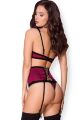 Комплект атласний з поясом для панчох Obsessive 861-SEG-5 бордовий, L/XL