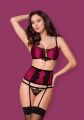 Комплект атласний з поясом для панчох Obsessive 861-SEG-5 бордовий, L/XL