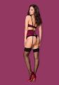 Комплект атласний з поясом для панчох Obsessive 861-SEG-5 бордовий, L/XL