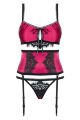 Комплект атласний з поясом для панчох Obsessive 861-SEG-5 бордовий, L/XL