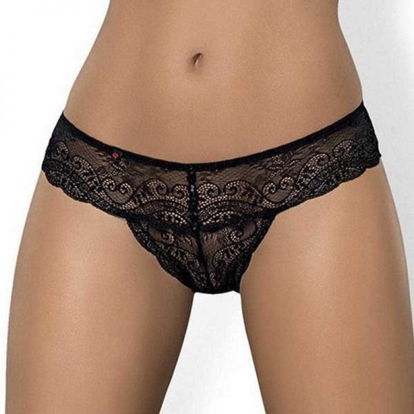 Трусики-стрінги мереживні чорні Obsessive Miamor L/XL