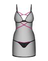 Пеньюар Obsessive Novenes chemise &amp; thong, M/L, облегающий, прозрачный, со стрепами, стринги в комплекте