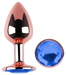 Анальна пробка з кристалом EGZO - Rose Gold Round Plug Blue size S