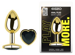 Анальная пробка с кристаллом EGZO - Gold Heart Plug Black size M