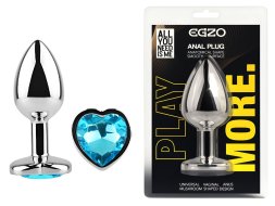Анальна пробка з кристалом EGZO - Silver Heart Plug Aqua size M