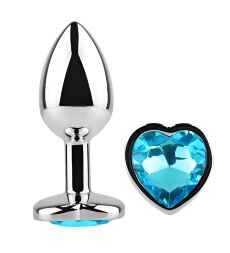 Анальна пробка з кристалом EGZO - Silver Heart Plug Aqua size M