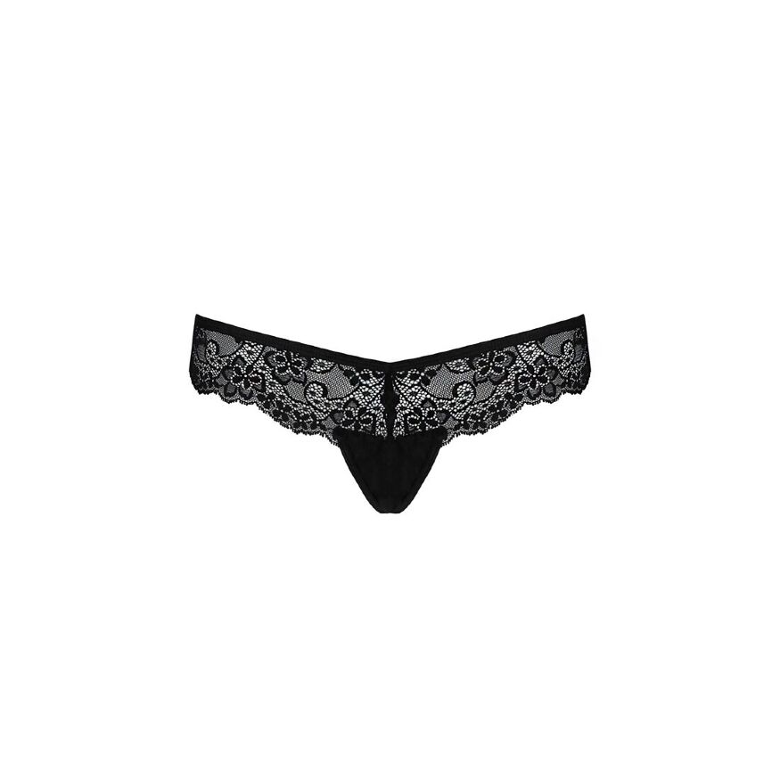 Мереживні трусики-танга з атласним бантиком Passion NAJA THONG XXL/XXXL, black
