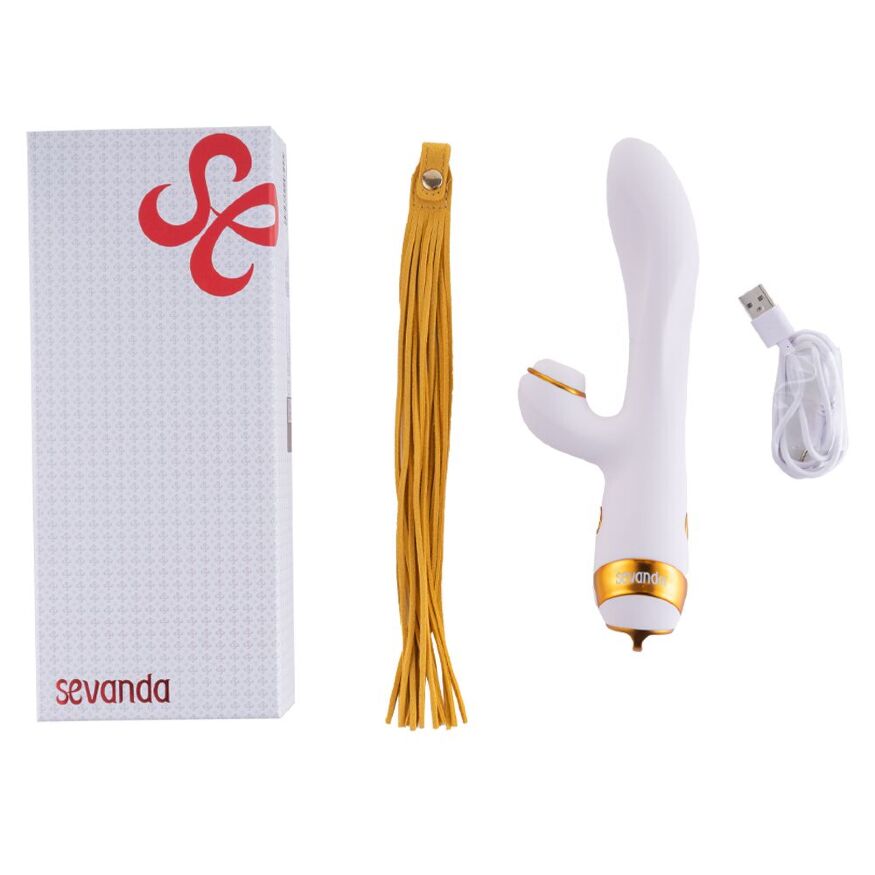 Вибратор-кролик с флоггером LOCKINK SEVANDA Whip Vibrating Massage Wand - White &amp; Golden