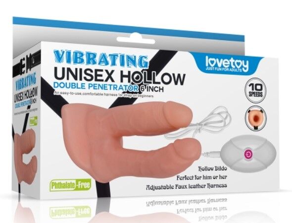 Фалопротез для подвійного проникнення - LoveToy Vibrating Unisex Hollow Double Penetration 6"
