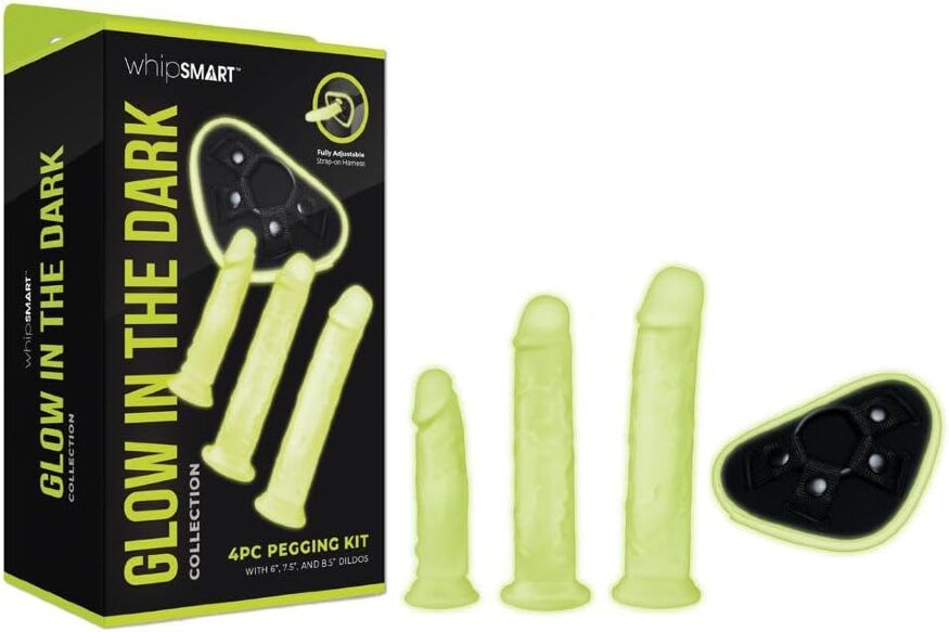 Страпон с 3 насадками светящийся в темноте Whipsmart Glow in the Dark