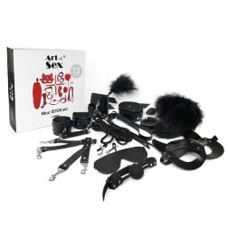Набір BDSM Art Of Sex - Maxi BDSM Set Leather, 13 предметів, чорний, натуральна шкіра
