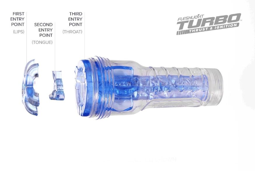 Мастурбатор у колбі з ребристою структурою Fleshlight Turbo Thrust Blue Ice, прозоро-блакитний