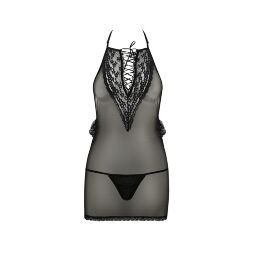 Сорочка прозора приталена Passion ERZA CHEMISE L/XL, black, трусики