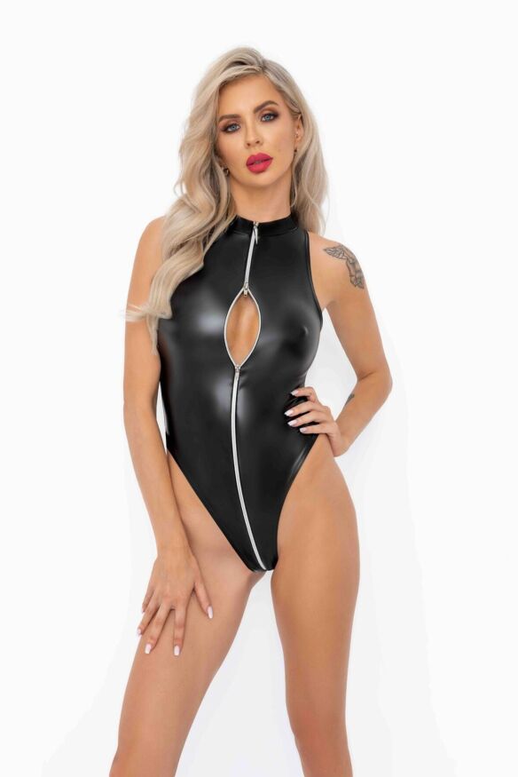 Боді з мокрим ефектом Noir Handmade F294 Powerwetlook bodysuit with front zipper, 3XL
