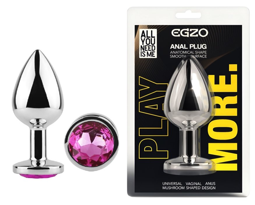 Анальная пробка с кристаллом EGZO - Silver Round Plug Rose size S