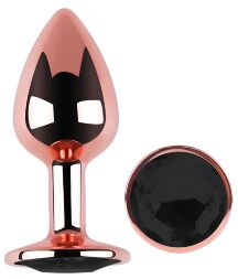 Анальна пробка з кристалом EGZO - Rose Gold Round Plug Black size S