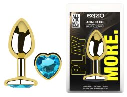 Анальная пробка с кристаллом EGZO - Gold Heart Plug Aqua size M