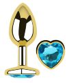 Анальная пробка с кристаллом EGZO - Gold Heart Plug Aqua size M