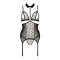 Корсет з відкритими грудьми Passion DOMINICA CORSET L/XL beige, пажі для панчіх, стрінги