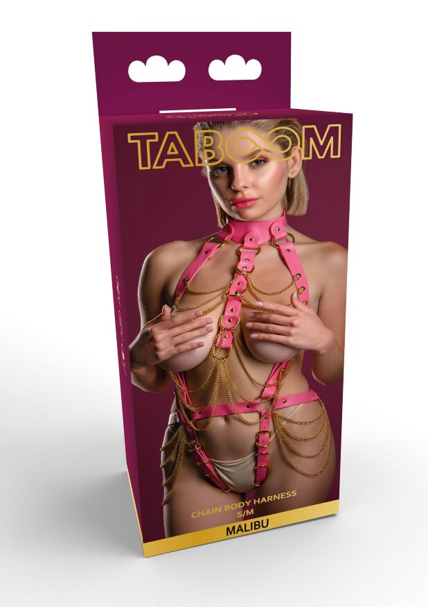 Портупея с декоративными золотистыми цепочками Taboom Malibu розовая, S/M