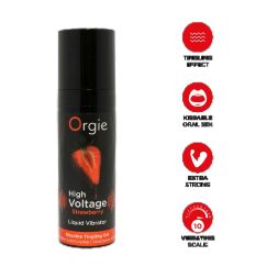 Жидкий вибратор Orgie High Voltage - Strawberry, 15 мл, эффект мурашек, очень мощный, вкус клубники
