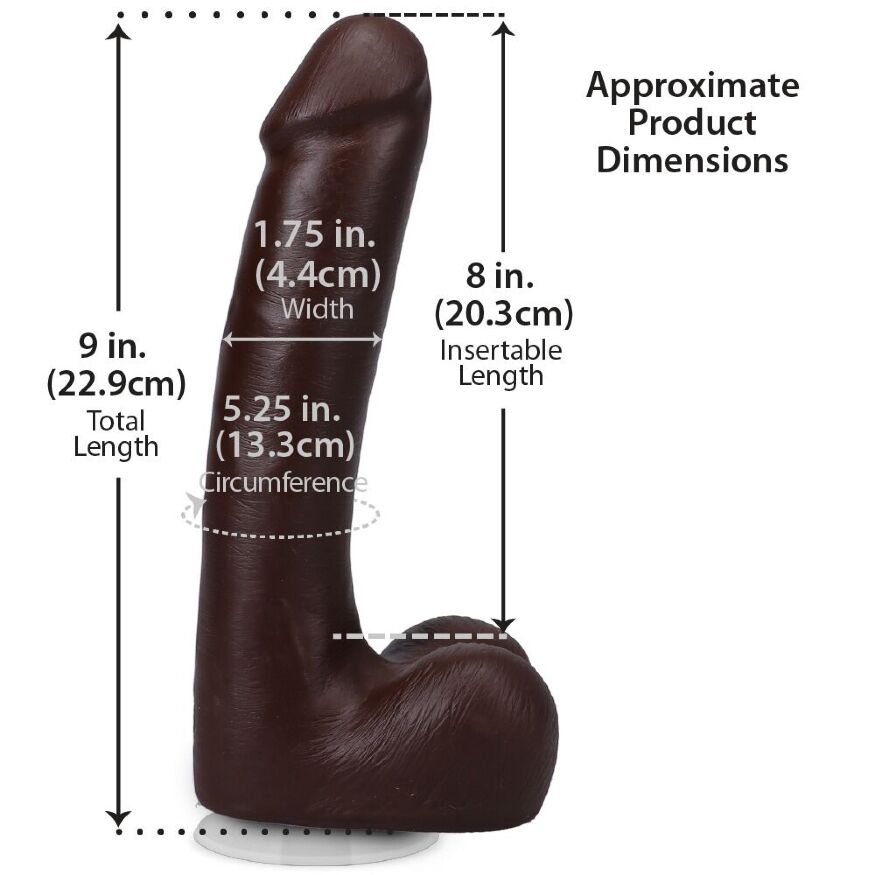 Чорний фалоімітатор із кібершкіри Doc Johnson The Realistic Cock ULTRASKYN - 9 Inch with Balls Chocolate